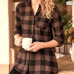 NWT Soft Surroundings 3X Mad About Plaid Tunic Brown Black Top